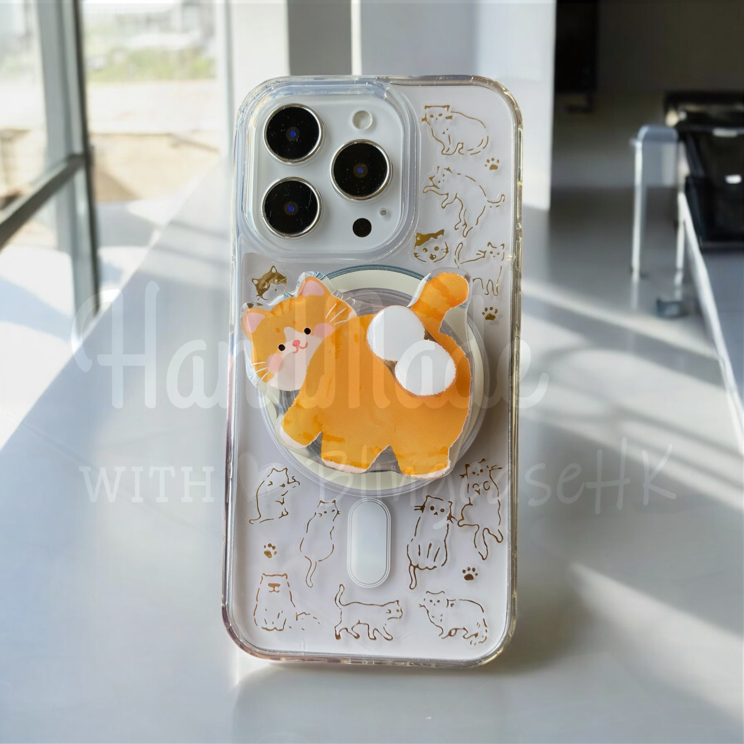手工滴膠 │  磁吸 MagSafe 貓圖案 貓磁吸支架 iPhone 防摔手機殼