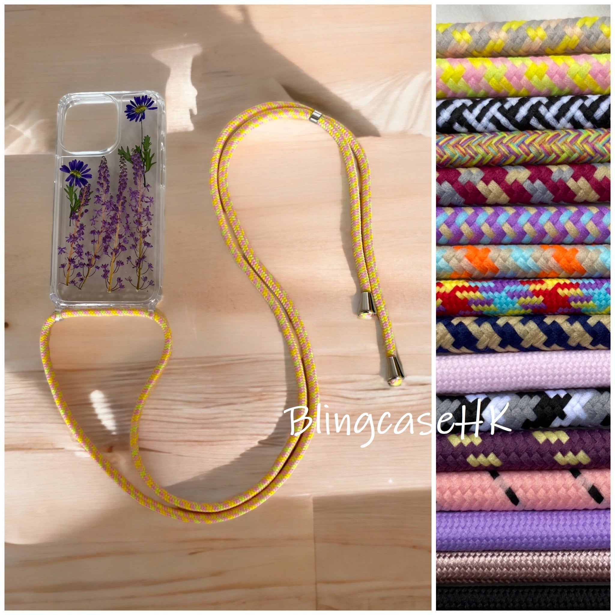 Handmade │ Dried flower preserved flower adjustable cross-body strap lanyard (16 lanyard color options) iPhone / Samsung transparent anti-fall phone case 