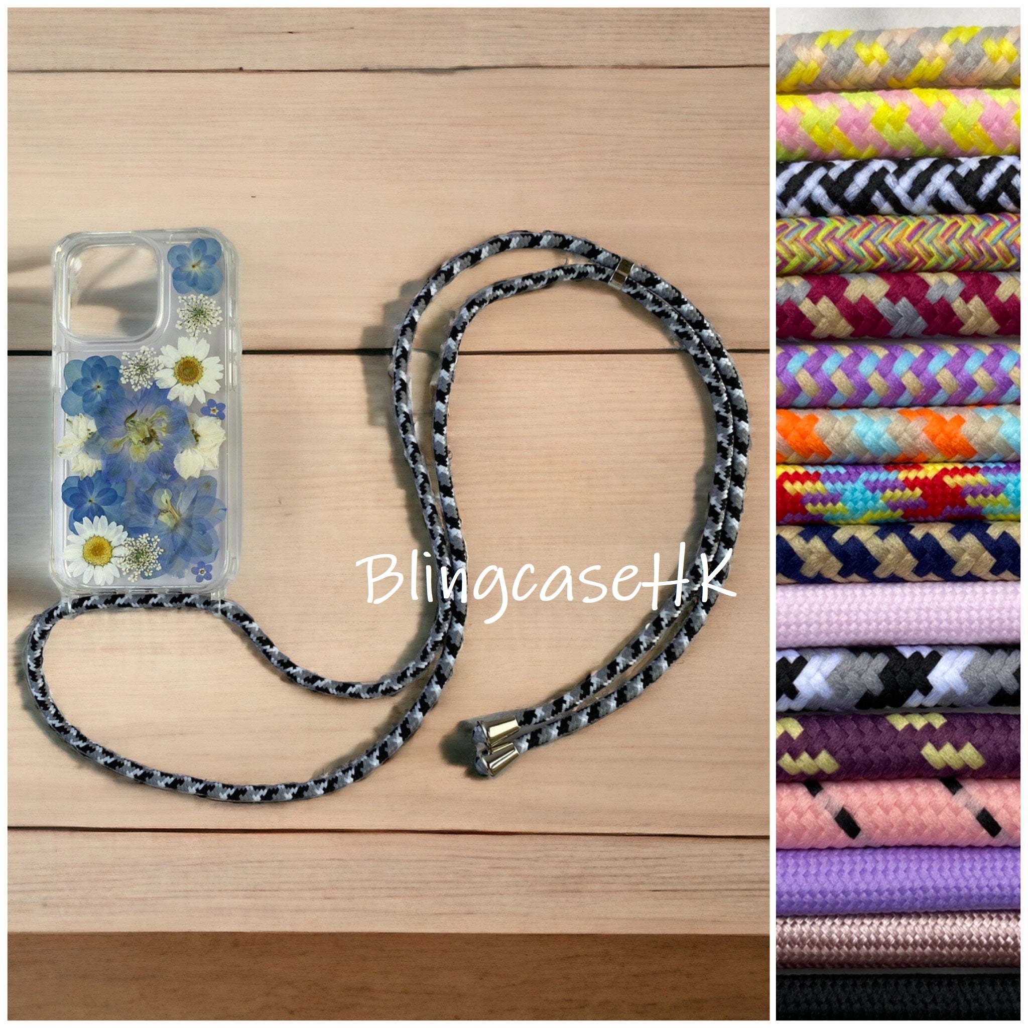 Handmade │ Dried flower preserved flower adjustable cross-body strap lanyard (16 lanyard color options) iPhone / Samsung transparent anti-fall phone case 