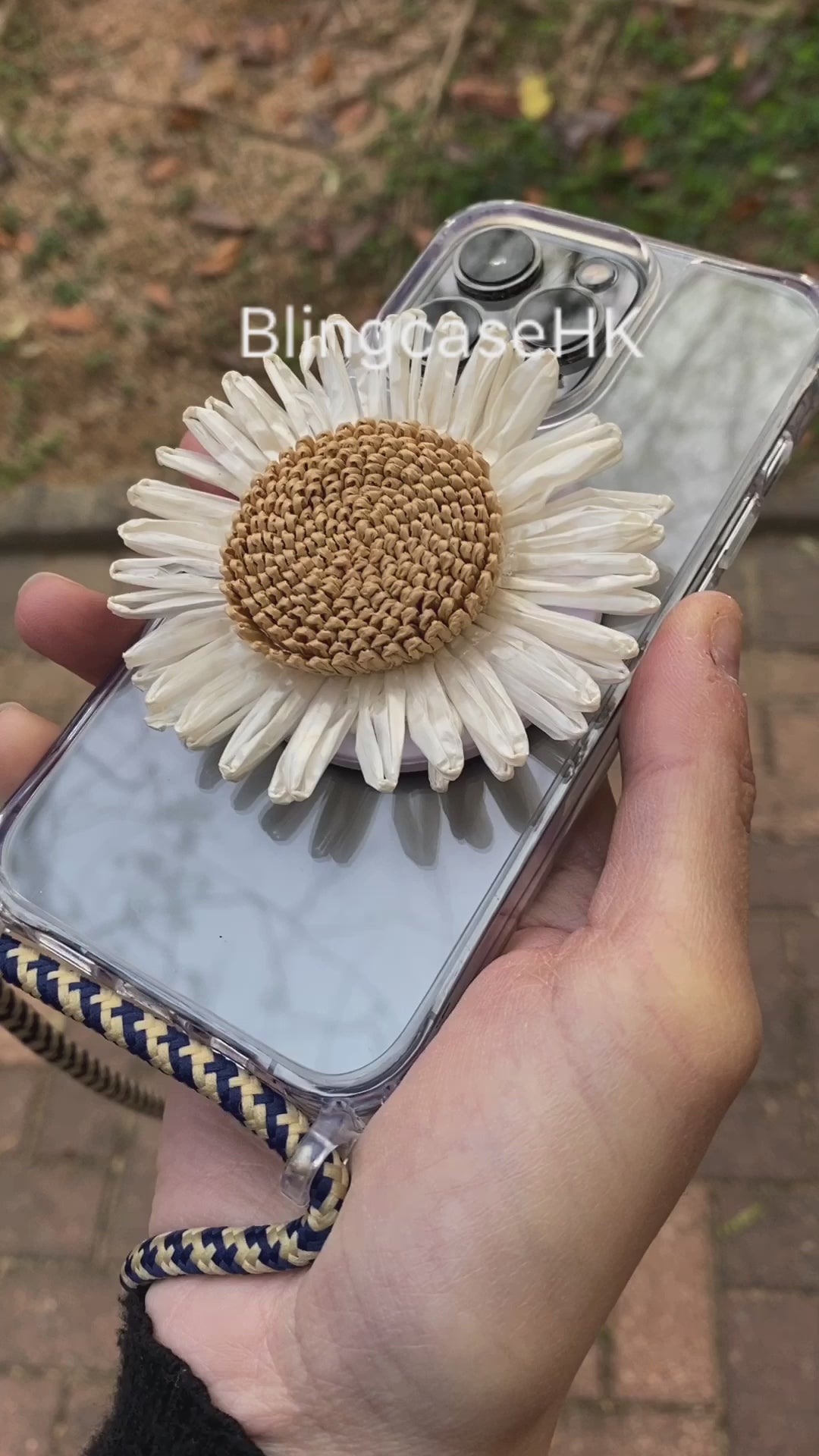 手工制作 │斜孭背帶 花朶鏡子 (16種掛繩顏色選擇) iPhone / Samsung 透明手機殼