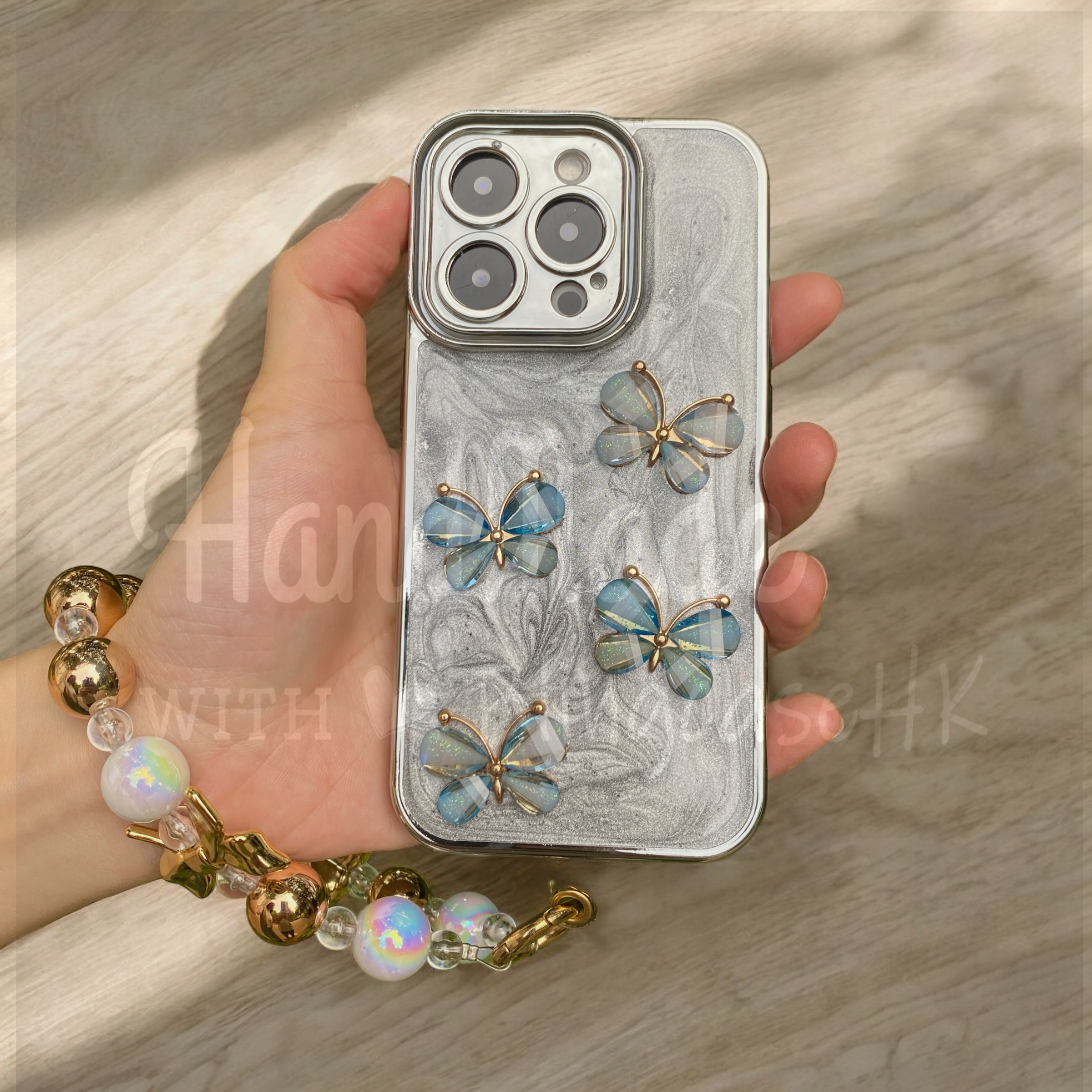 Handmade│ Crystal Cat Wristband Bracelet Lanyard iPhone Glue Phone Case 