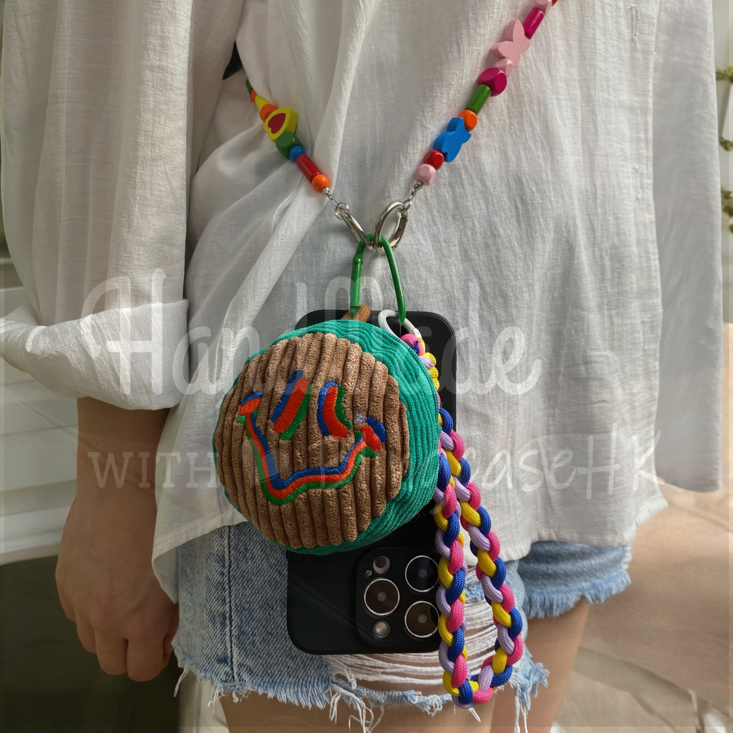 Handmade │ Bracelet lanyard + adjustable cross-body strap iPhone / Samsung mobile phone case 