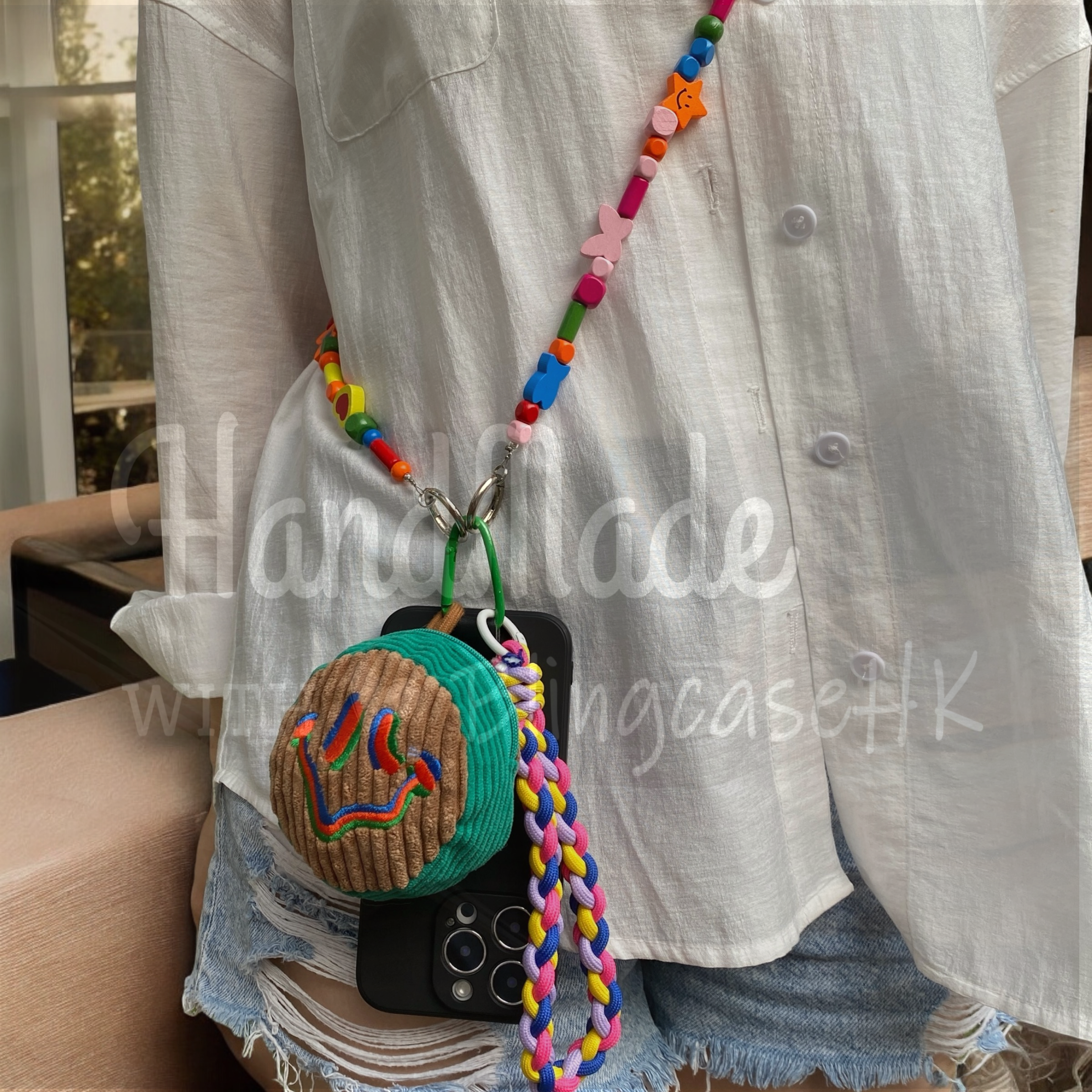 Handmade │ Bracelet lanyard + adjustable cross-body strap iPhone / Samsung mobile phone case 