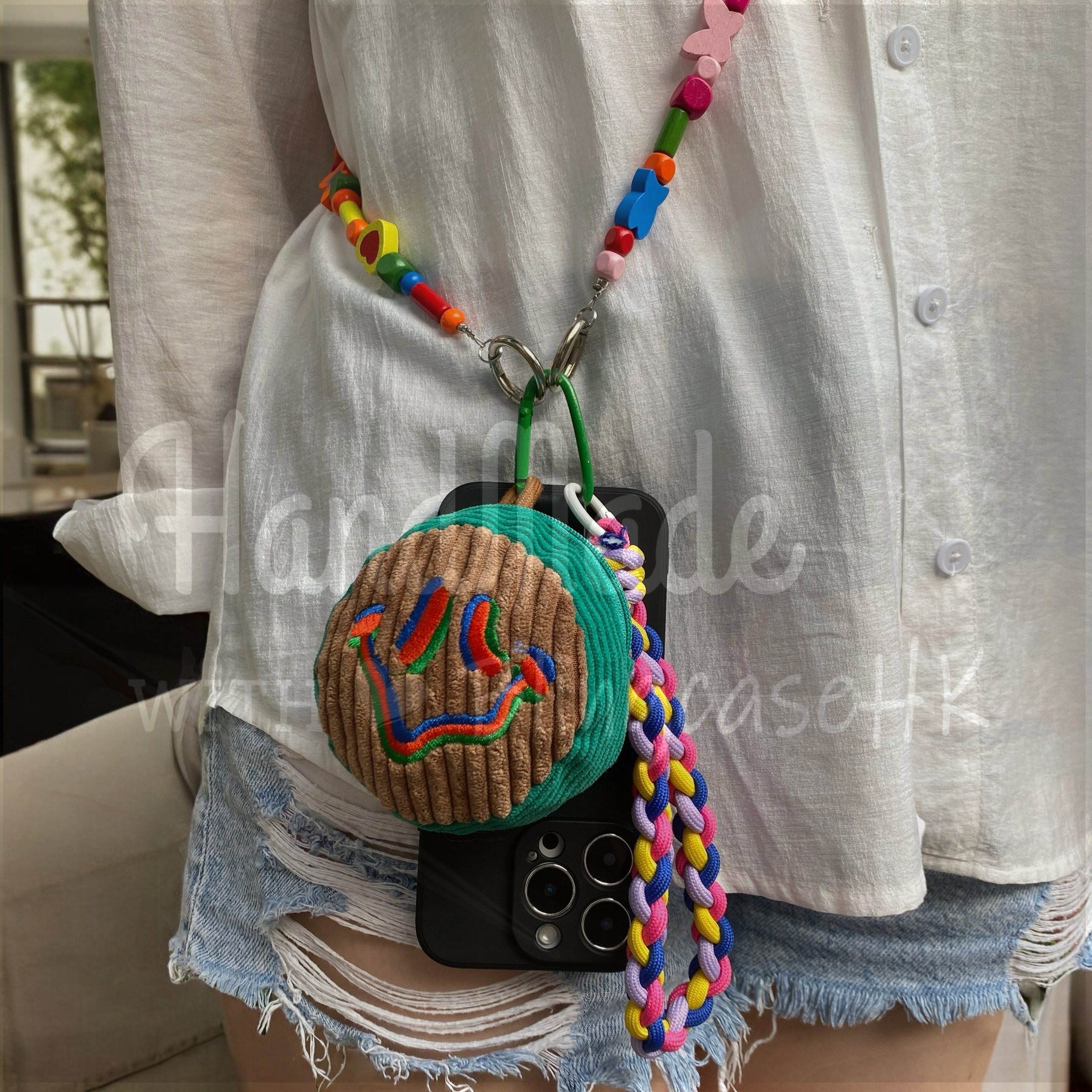 Handmade │ Bracelet lanyard + adjustable cross-body strap iPhone / Samsung mobile phone case 