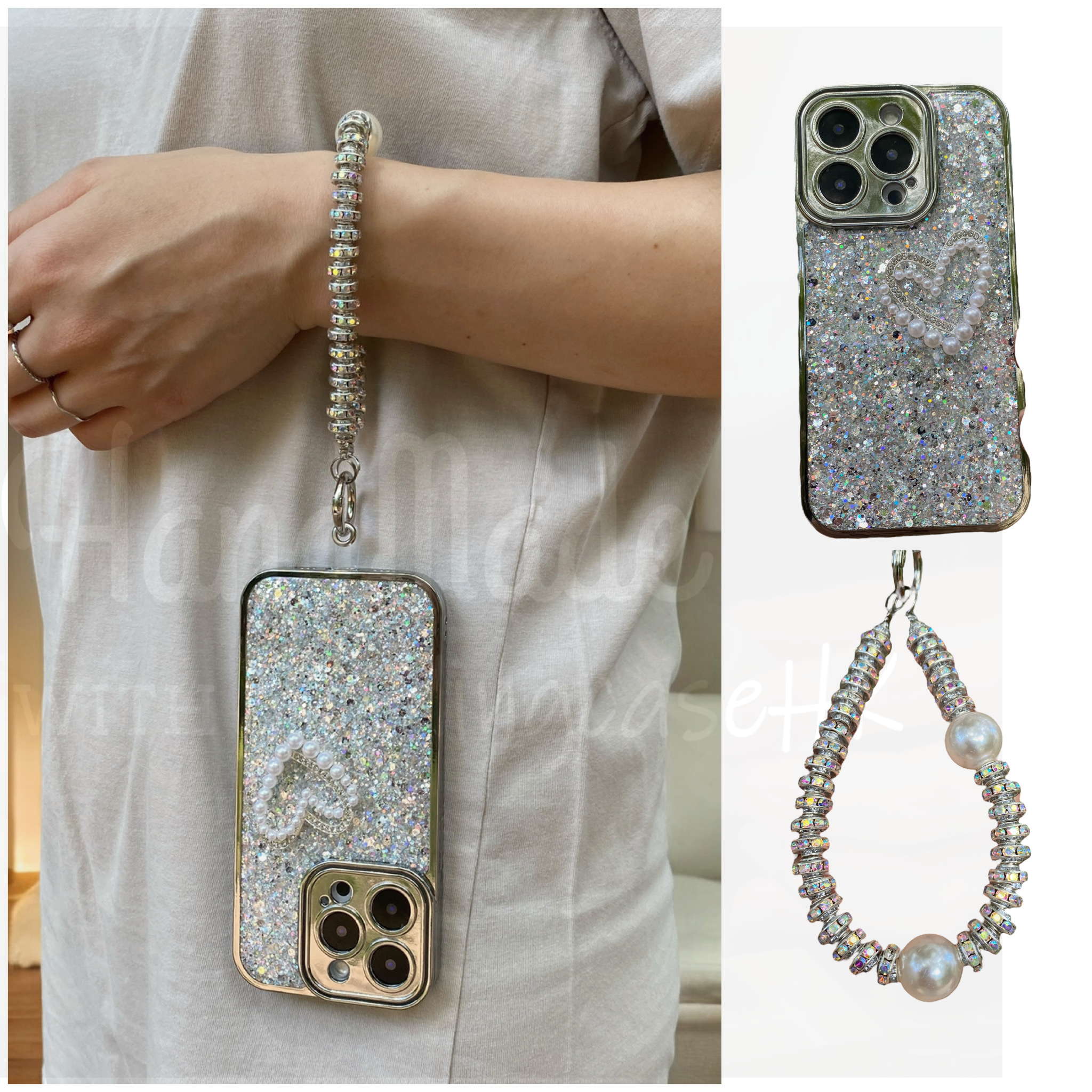 Handmade│ Crystal Cat Wristband Bracelet Lanyard iPhone Glue Phone Case 