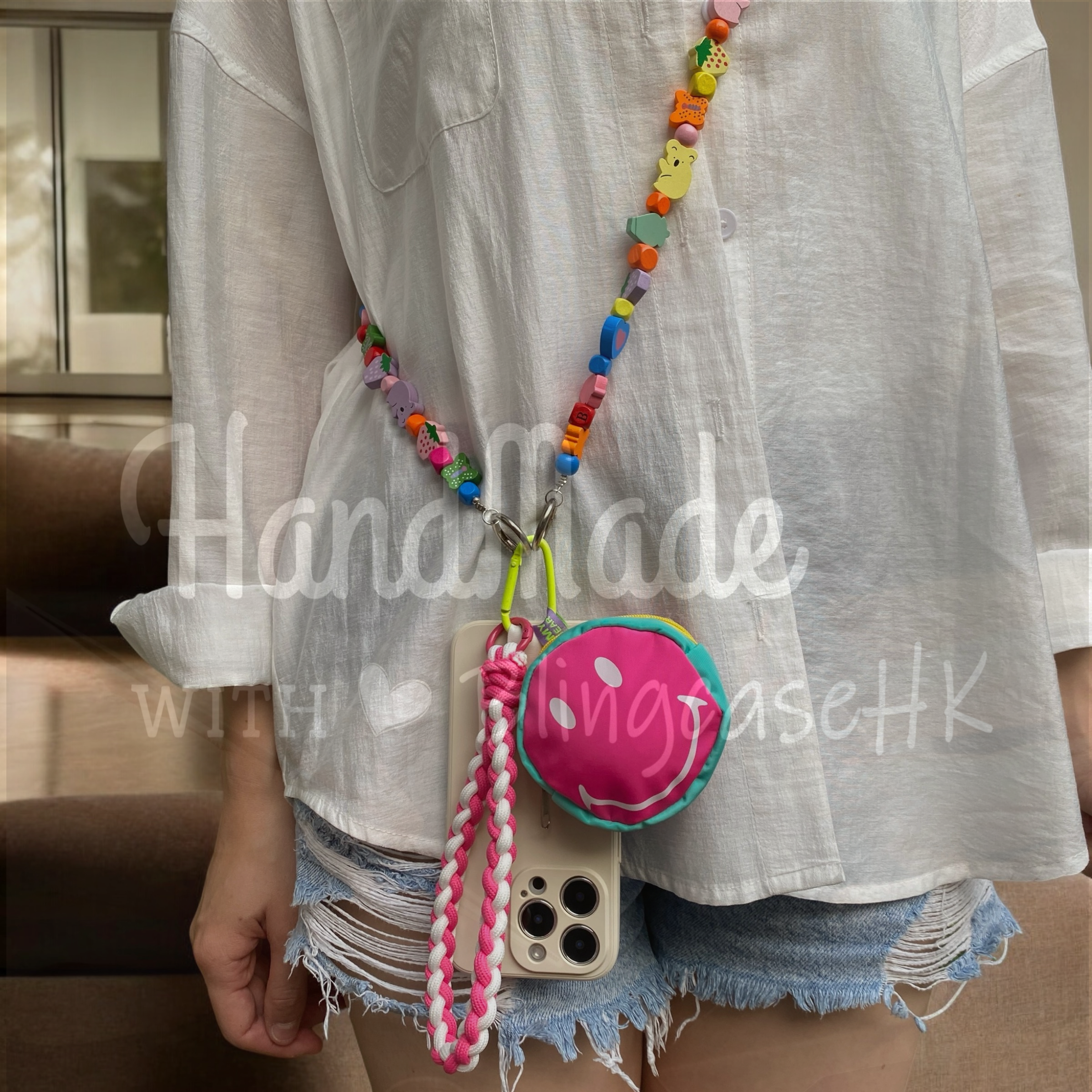 Handmade │ Bracelet lanyard + adjustable cross-body strap iPhone / Samsung mobile phone case 