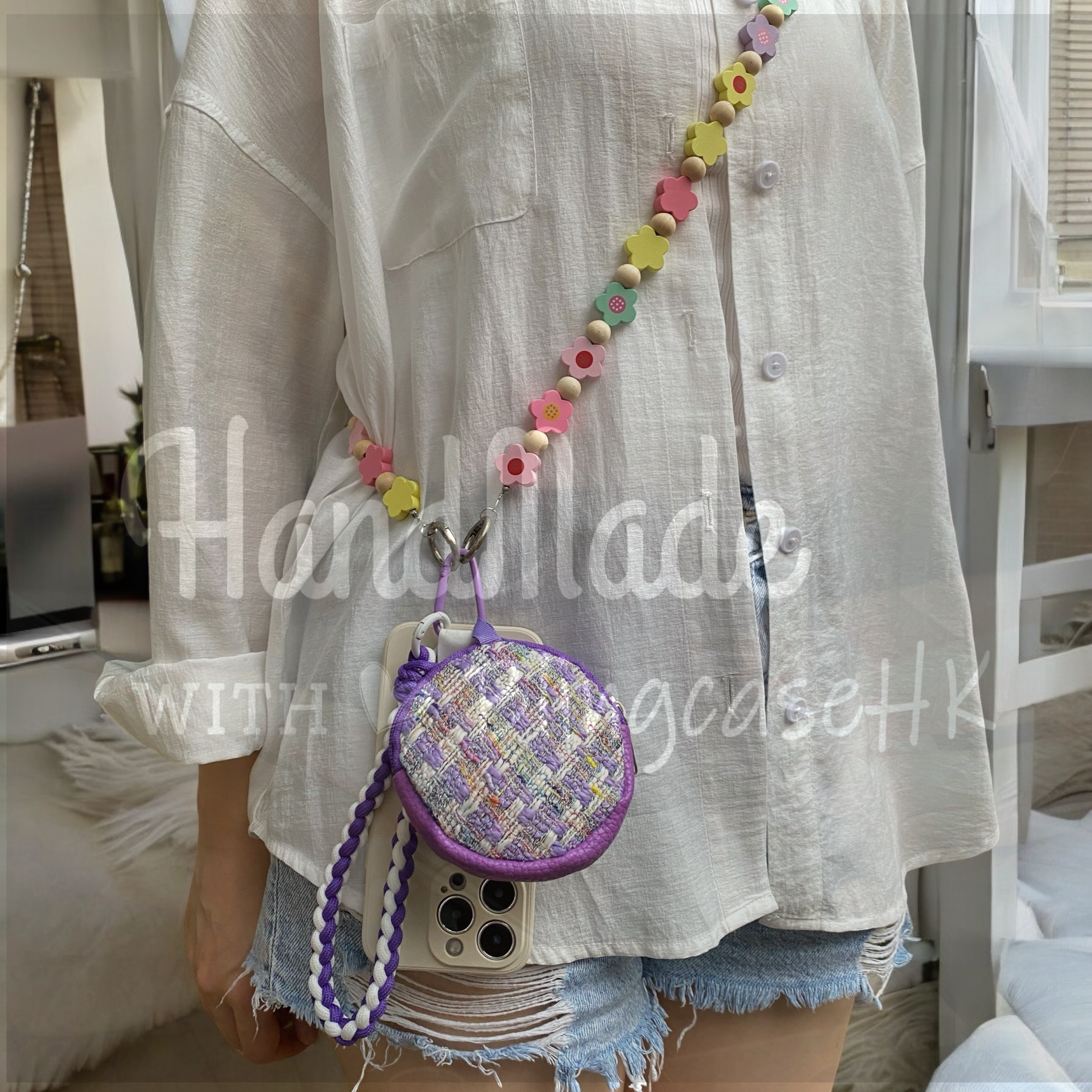 Handmade │ Bracelet lanyard + adjustable cross-body strap iPhone / Samsung mobile phone case 