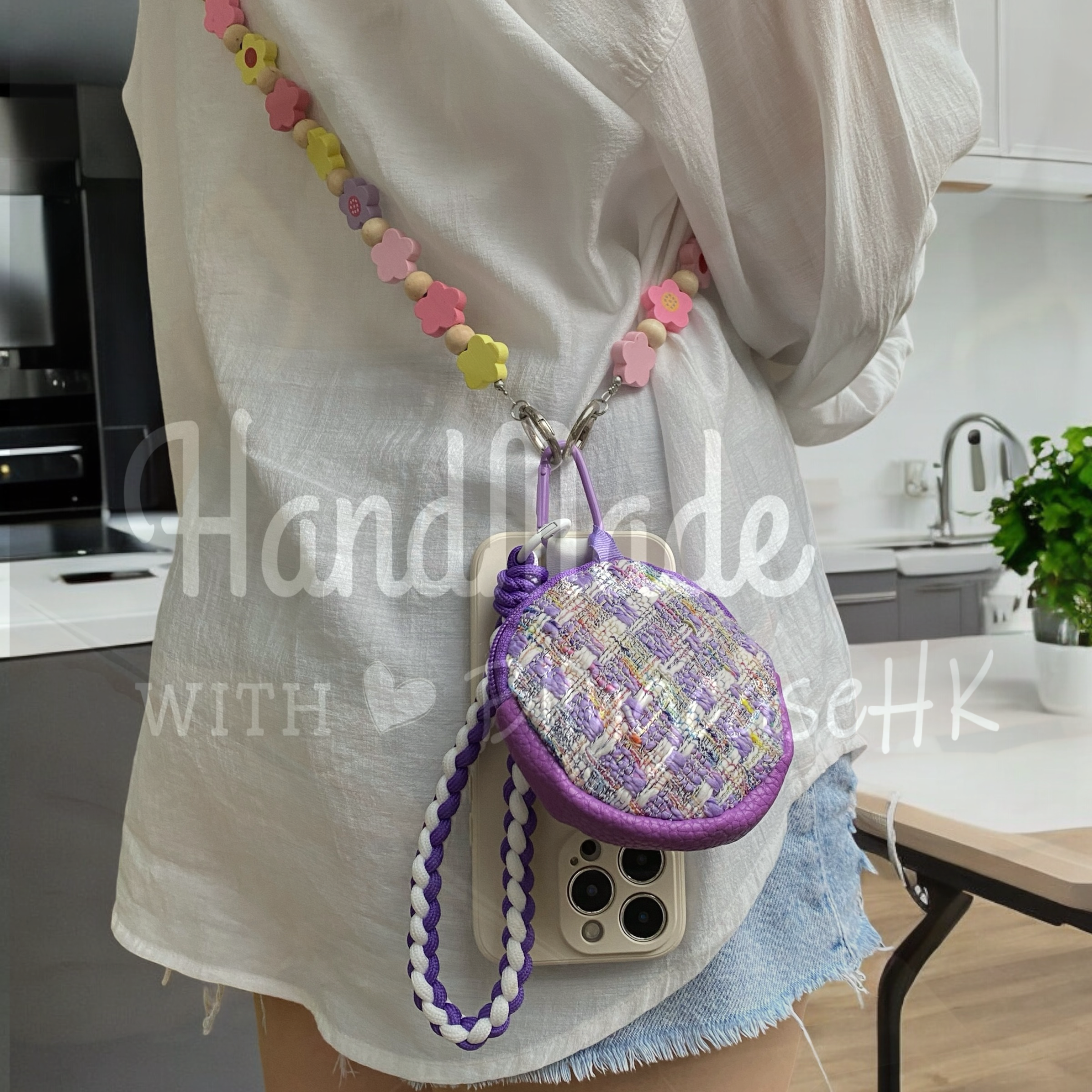 Handmade │ Bracelet lanyard + adjustable cross-body strap iPhone / Samsung mobile phone case 