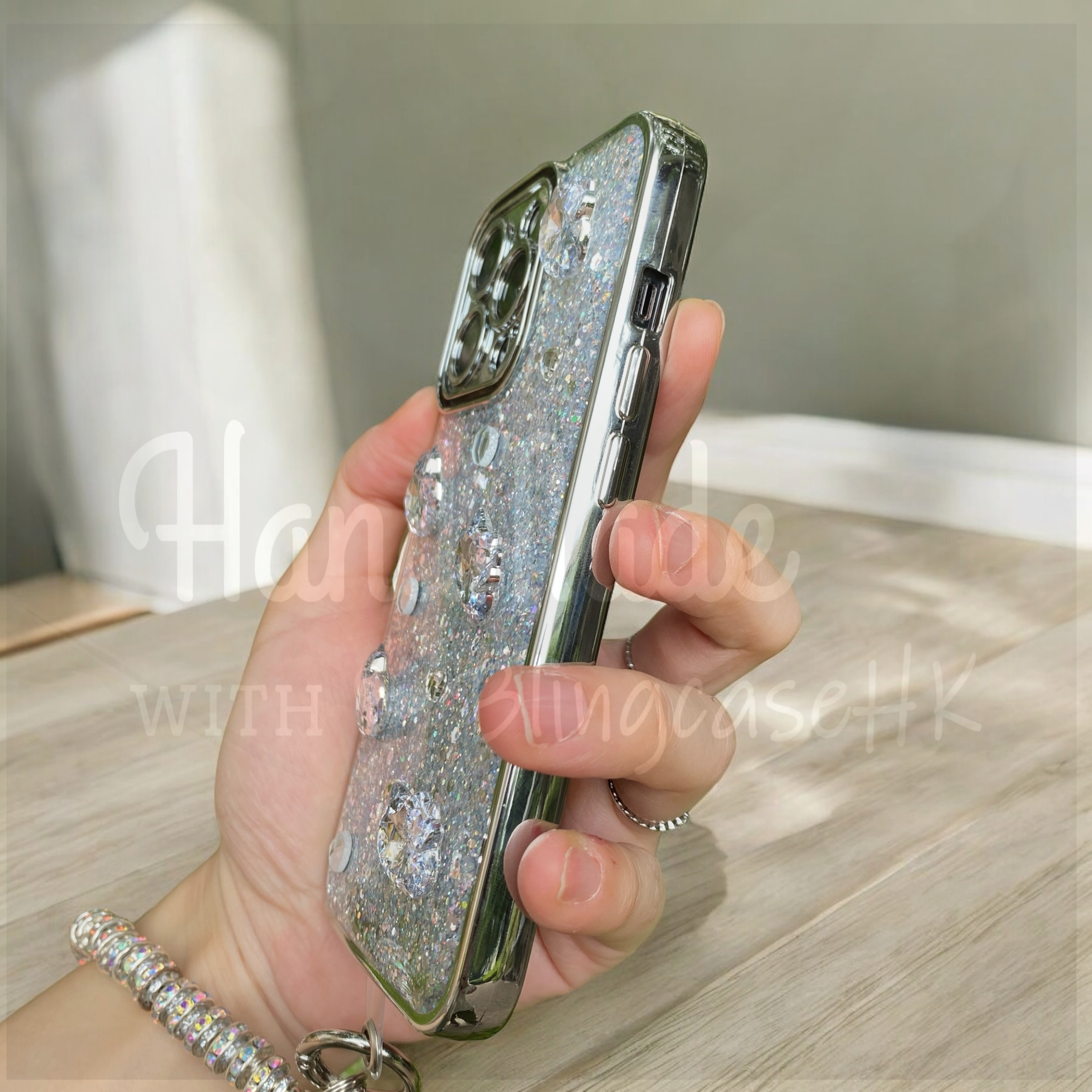 Handmade│ Crystal Cat Wristband Bracelet Lanyard iPhone Glue Phone Case 