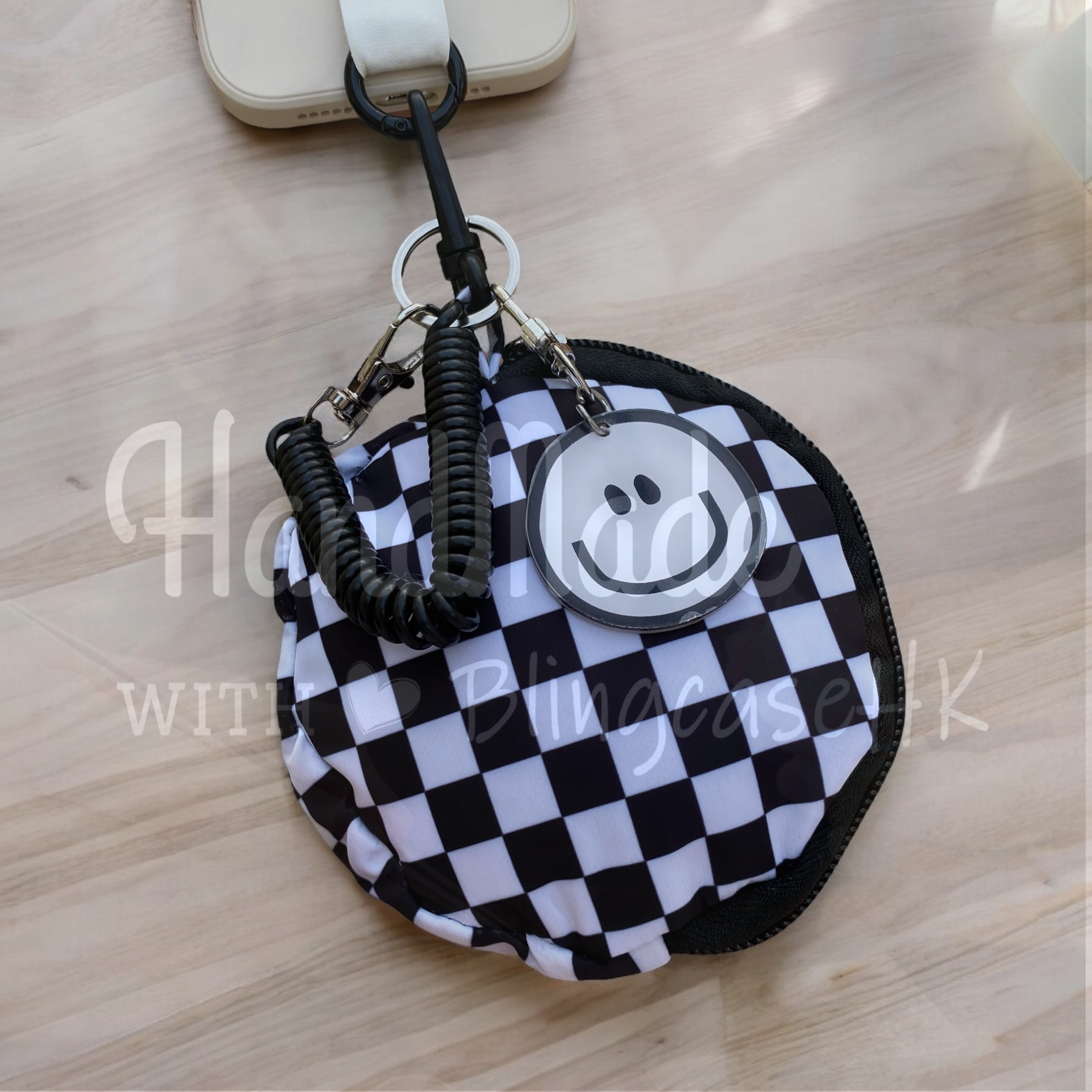 Handmade│ Oblique wood bead strap braided lanyard Hahaha coin purse iPhone / Samsung mobile phone case 