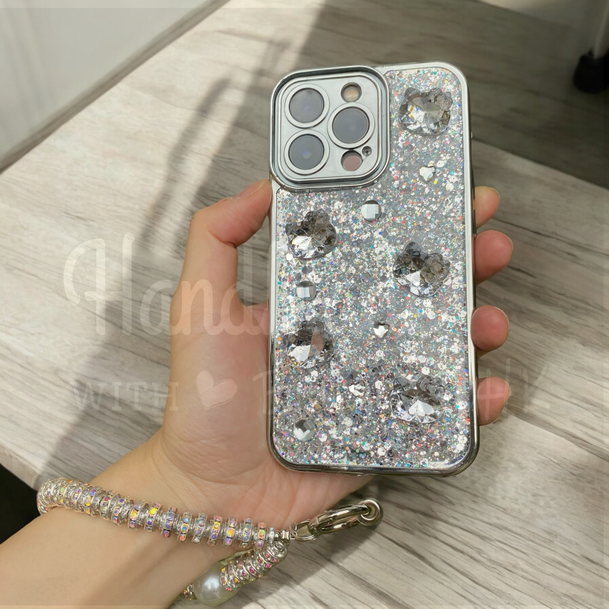 Handmade│ Crystal Cat Wristband Bracelet Lanyard iPhone Glue Phone Case 