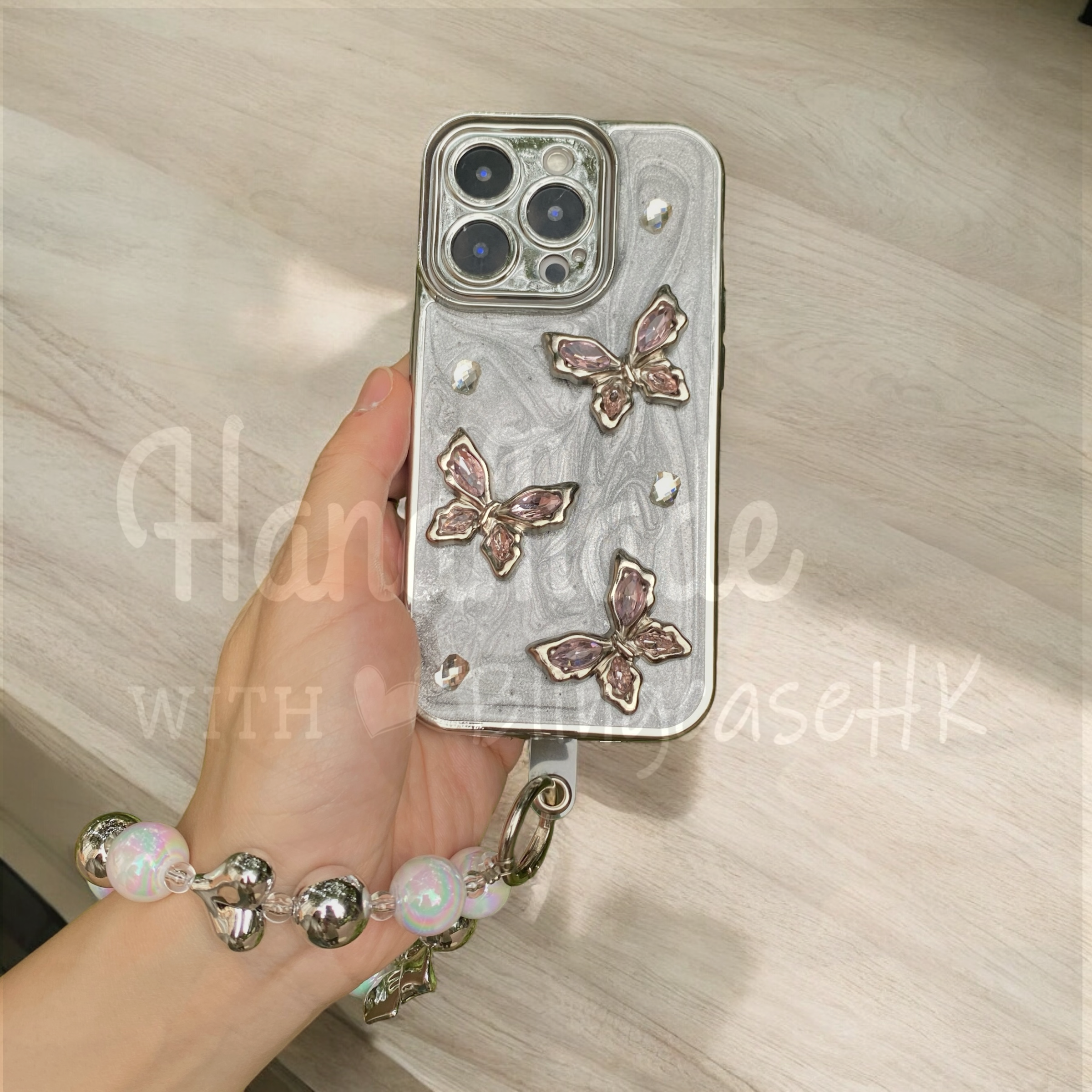 Handmade│ Crystal Cat Wristband Bracelet Lanyard iPhone Glue Phone Case 